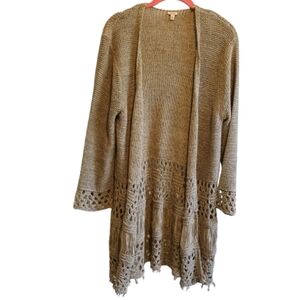Reba Boho Crochet Fringe Knit Duster Cardigan Medium Neutral‎ Tan Festival...